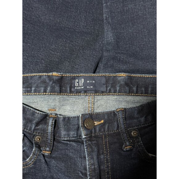 GAP Denim Slim Fit Jeans Size 36x30 Mens Stretch Dark Wash 99% Cotton - Picture 6 of 9